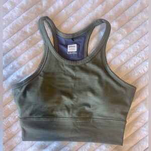 prAna Ribbed High Neck Racerback Sports Bra Olive Green Yoga Athleisure S